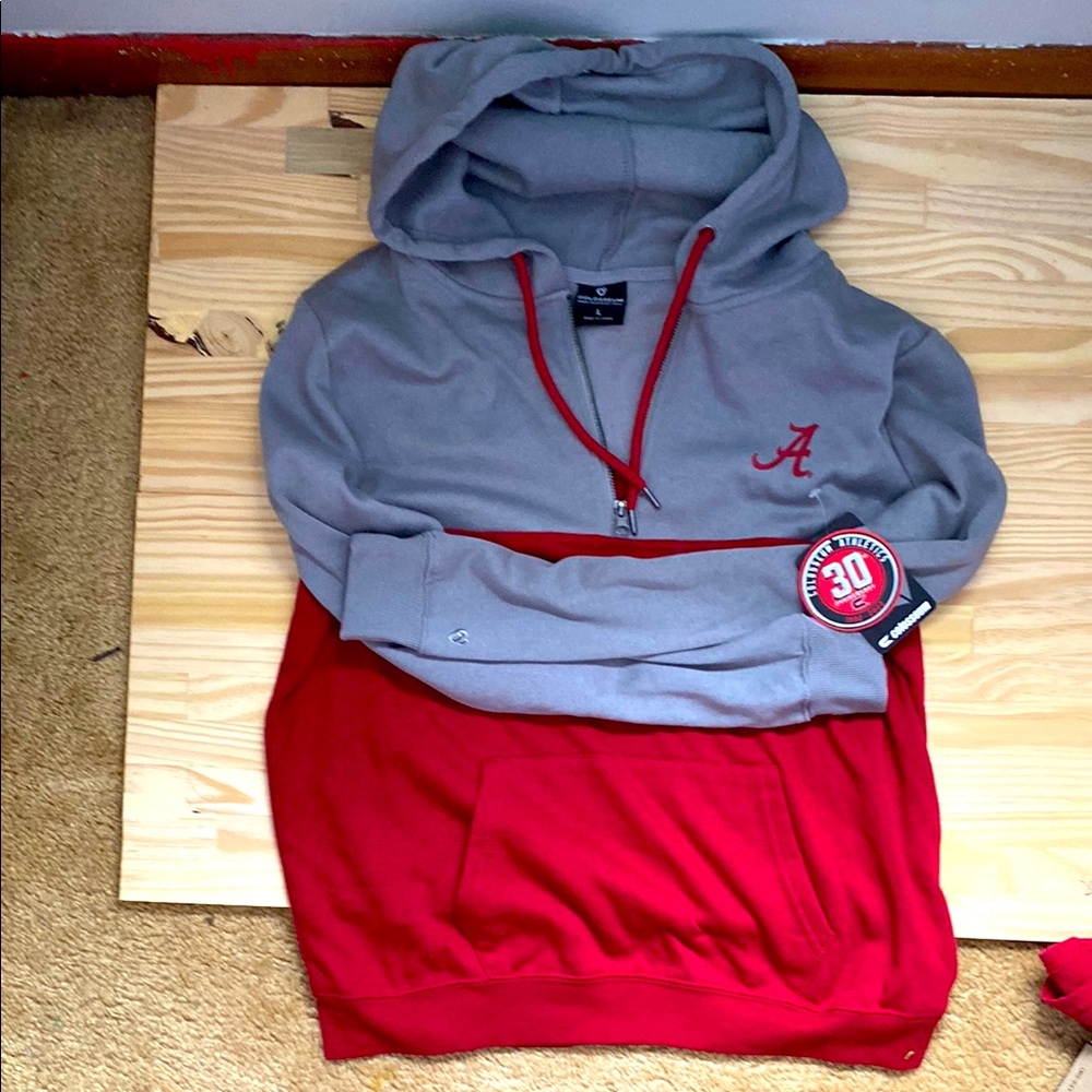 Gray and Red Hoodie with Logo